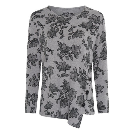 TIGI Asymmetric Button Floral Top - Grey - Old Railway Line Garden Centre