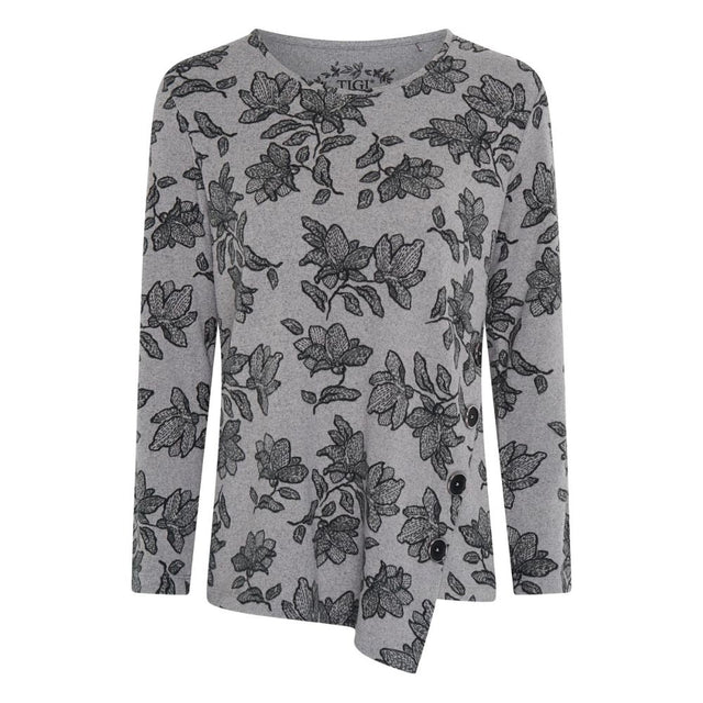 TIGI Asymmetric Button Floral Top - Grey - Old Railway Line Garden Centre