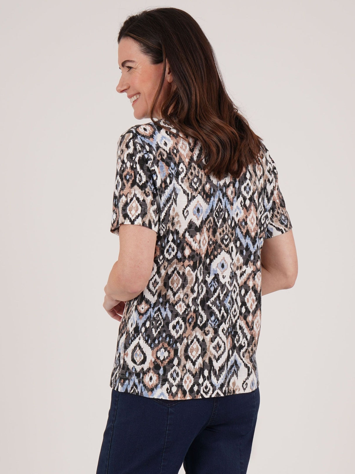TIGI Black Tribal Ikat Print Notch Neckline Top - T25 - 36C - Old Railway Line Garden Centre