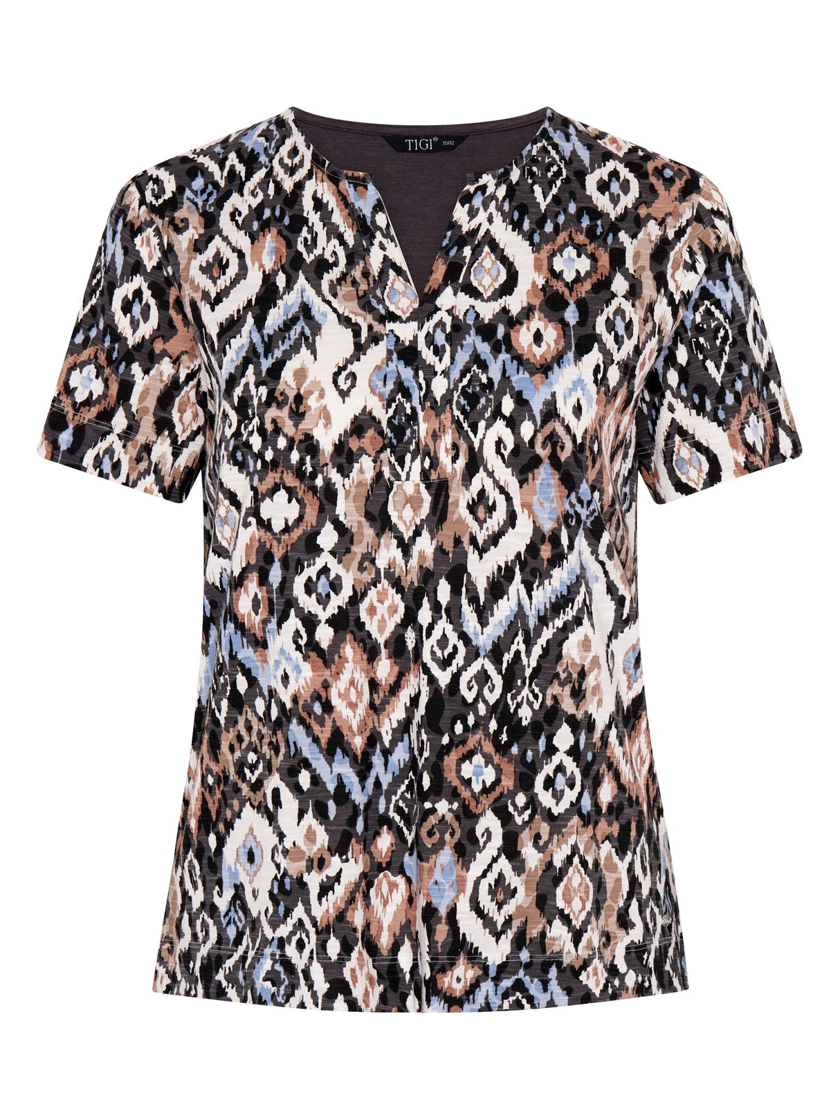 TIGI Black Tribal Ikat Print Notch Neckline Top - T25 - 36C - Old Railway Line Garden Centre
