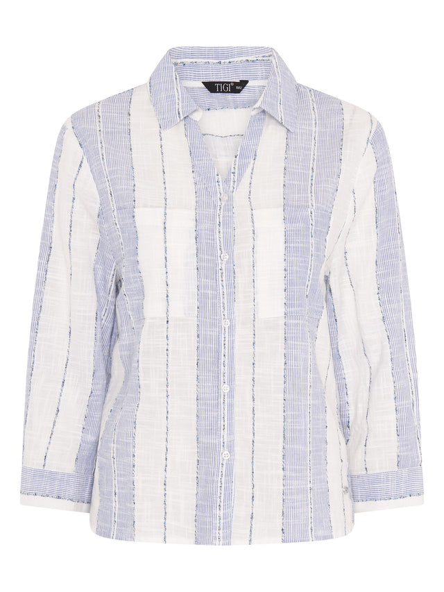 TIGI Blue Textured Stripe Lightweight Shirt - T25 - 46A - Old Railway Line Garden Centre