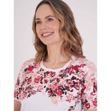 Tigi Cascade Lattice Neck Floral Top - White - Old Railway Line Garden Centre