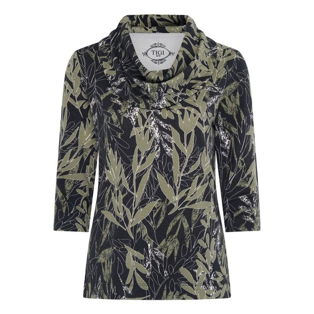 TIGI Dark Jungle Leaf Print Top - Charcoal - Old Railway Line Garden Centre