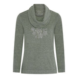 TIGI Diamante Flowers Cowl Neck Top - Basil Green - Old Railway Line Garden Centre