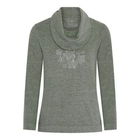 TIGI Diamante Flowers Cowl Neck Top - Basil Green - Old Railway Line Garden Centre