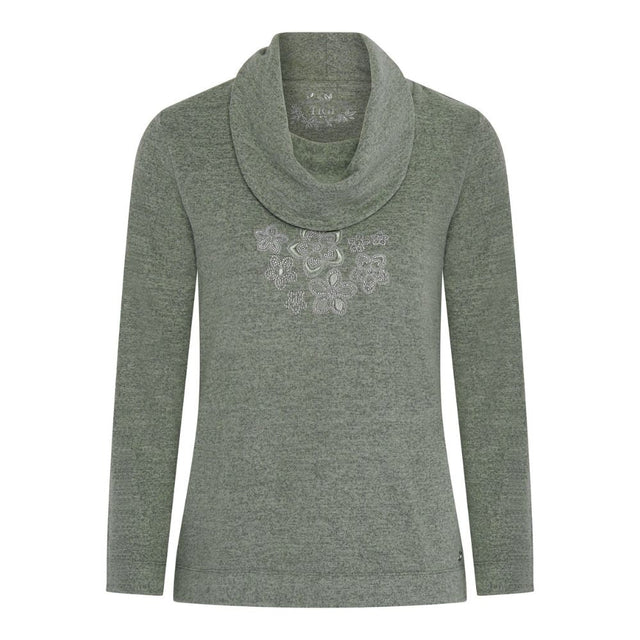 TIGI Diamante Flowers Cowl Neck Top - Basil Green - Old Railway Line Garden Centre