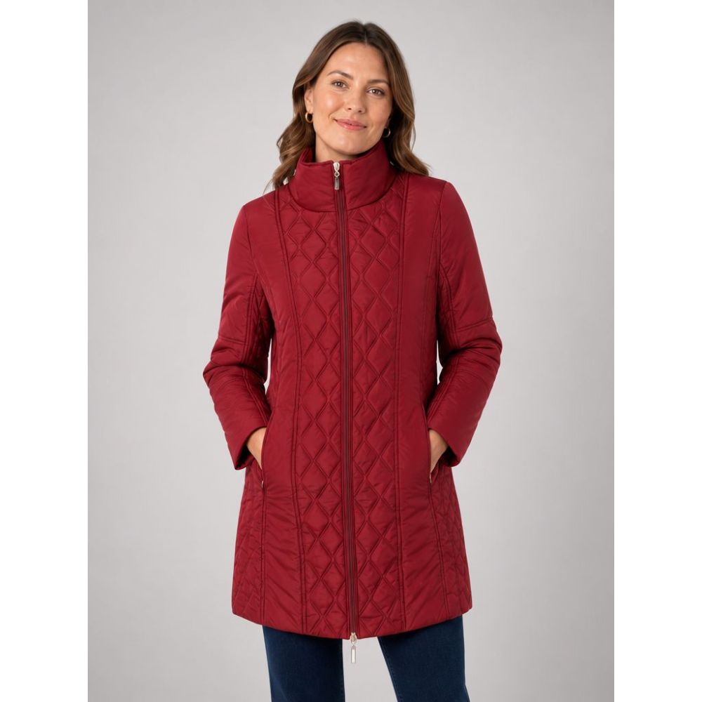 Tigi Diamond Quilt Long Coat - Red