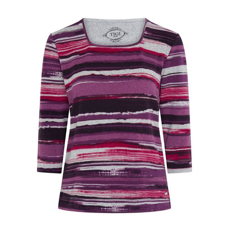TIGI Painted Stripe Soft Square Neck Top - Pink - Old Railway Line Garden Centre