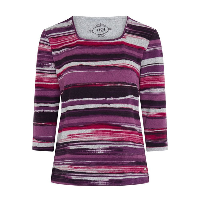 TIGI Painted Stripe Soft Square Neck Top - Pink - Old Railway Line Garden Centre