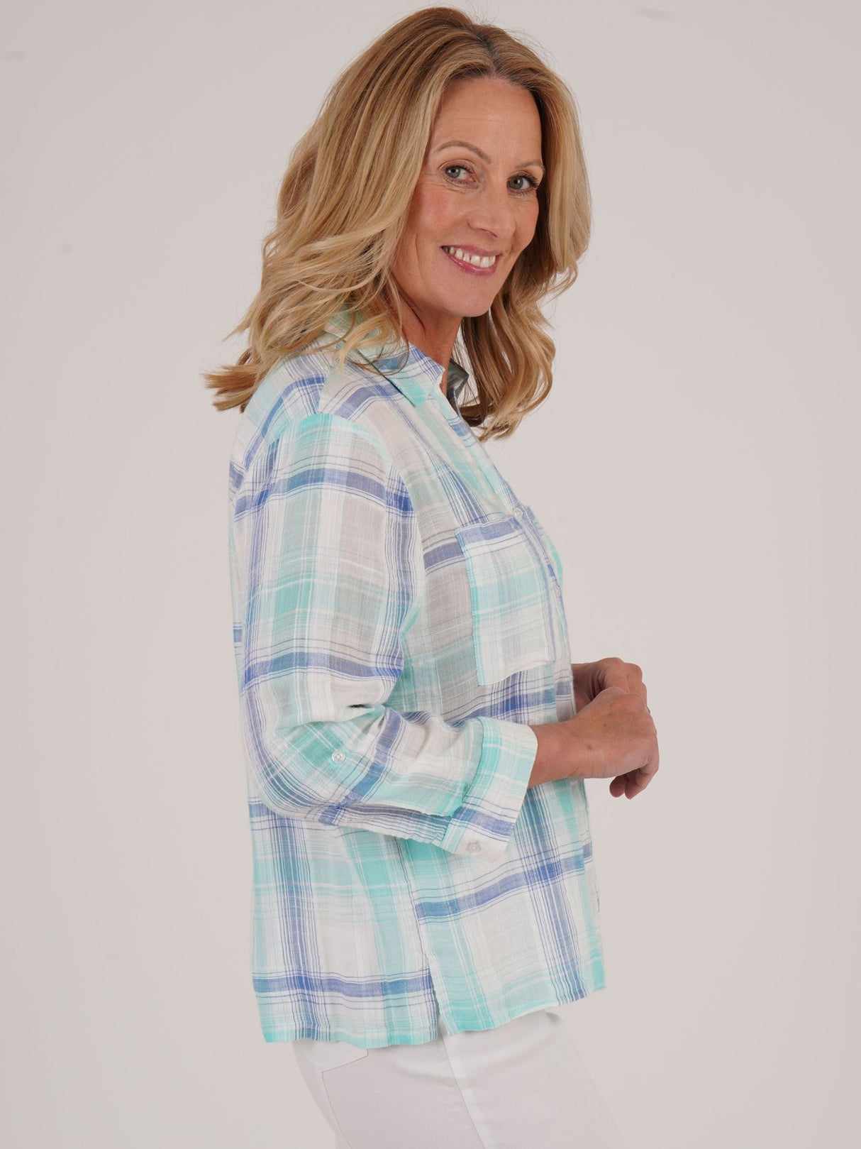 TIGI Powder Blue Yarn Dye Check Shirt - T25 - 46B - Old Railway Line Garden Centre