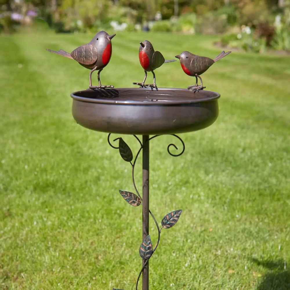 Tom Chambers 100cm Robin Trio Bird Bath Stake