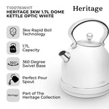 Tower 1.7 Litre Heritage Traditional Kettle - White - Old Railway Line Garden Centre