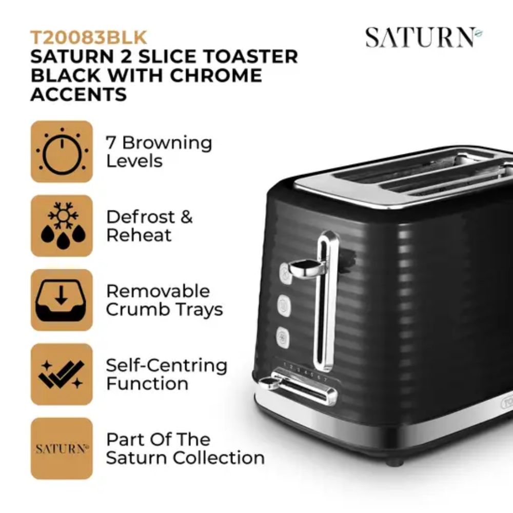 Tower 2 Slice Black Saturn Toaster