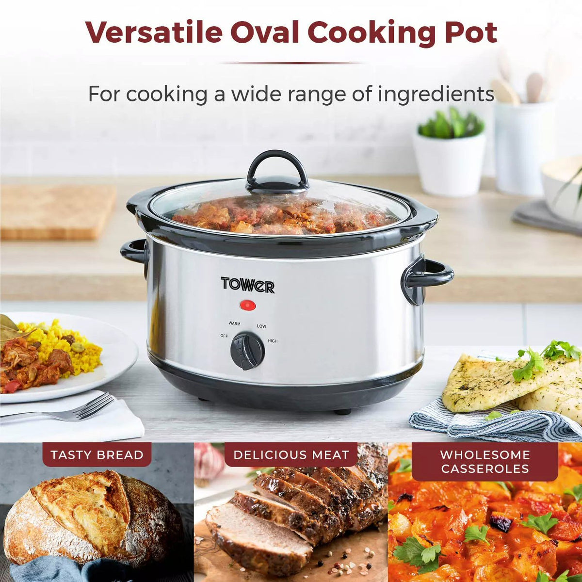 Tower 3.5 Litre Stainless Steel Slow Cooker