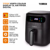 Tower 3 Litre Vortx Colour Display Air Fryer - Black - Old Railway Line Garden Centre