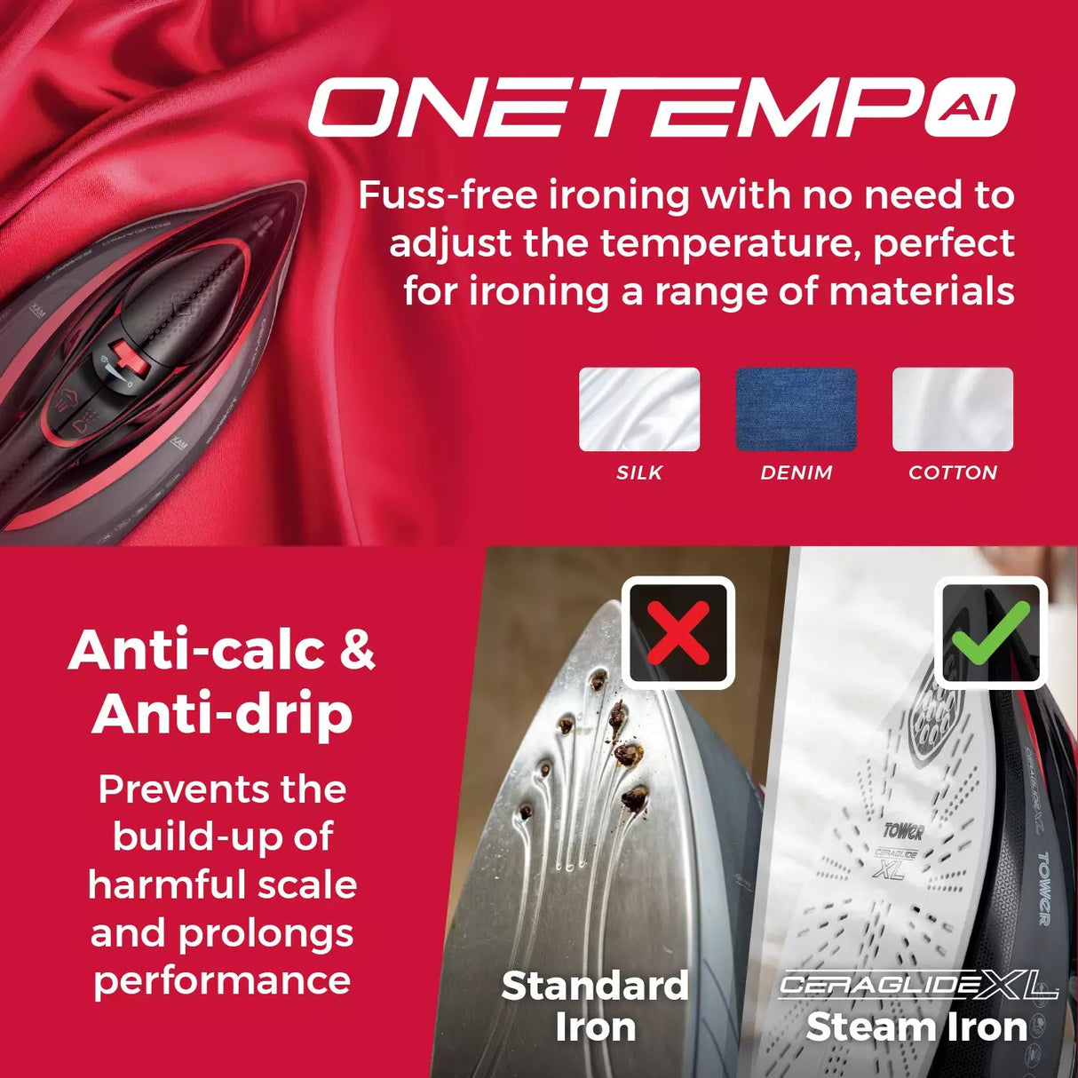 Tower 3100W One Temp Steam Iron - Black/Red - Old Railway Line Garden Centre