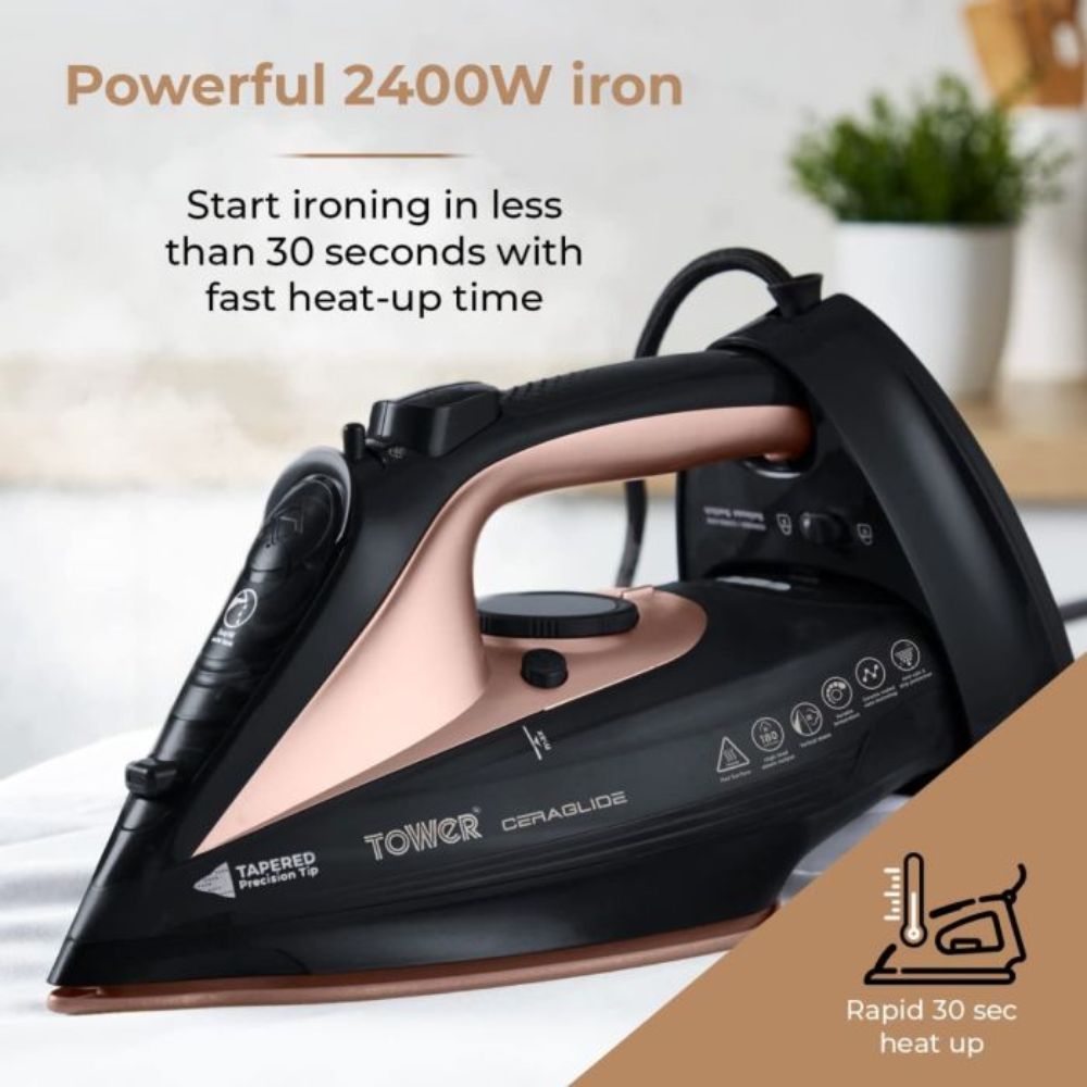 Tower Black & Rose Gold Cordless Steam Iron