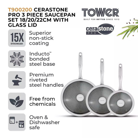 Tower Cerastone Pro Saucepan Set (Set of 3)