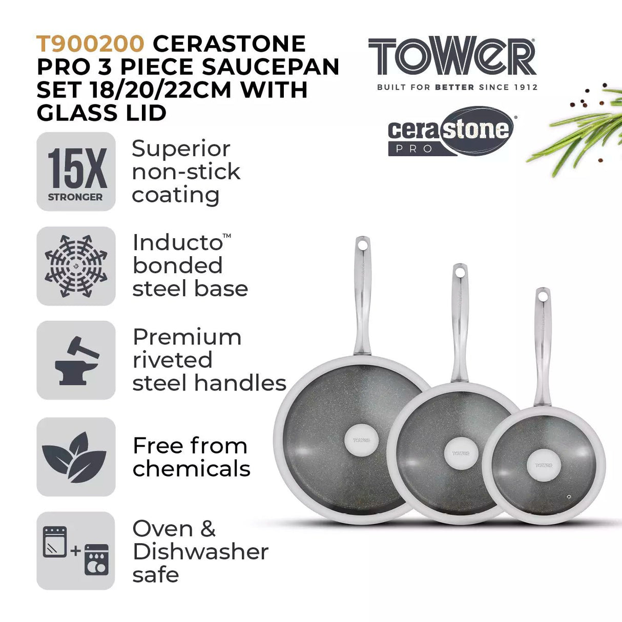 Tower Cerastone Pro Saucepan Set (Set of 3) - Old Railway Line Garden Centre