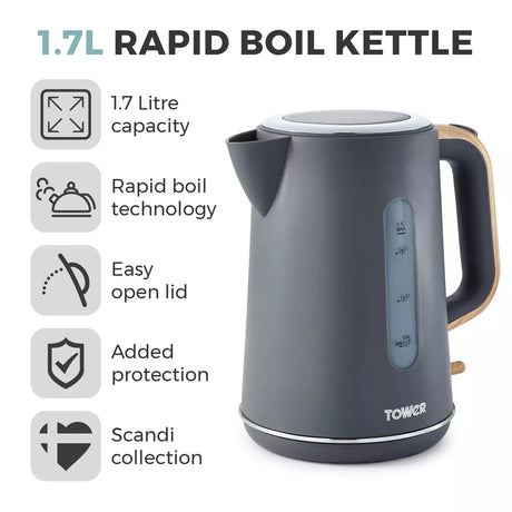 Tower Scandi 1.7L Grey Rapid Boil Kettle