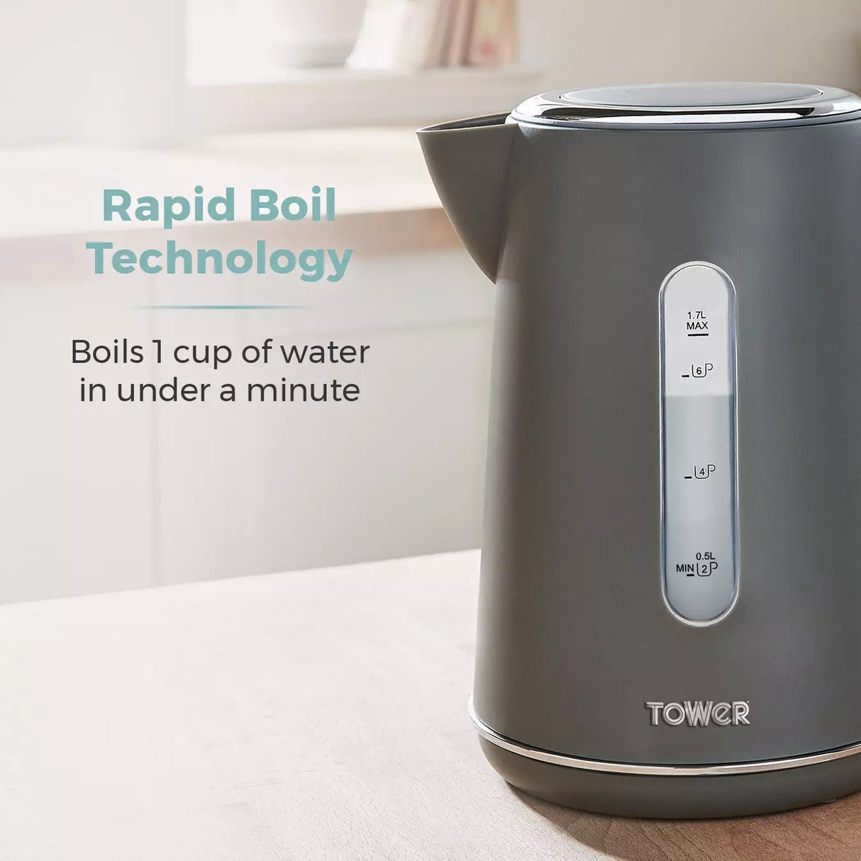Tower Scandi 1.7L Grey Rapid Boil Kettle - Old Railway Line Garden Centre