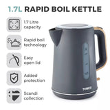 Tower Scandi 1.7L Grey Rapid Boil Kettle - Old Railway Line Garden Centre