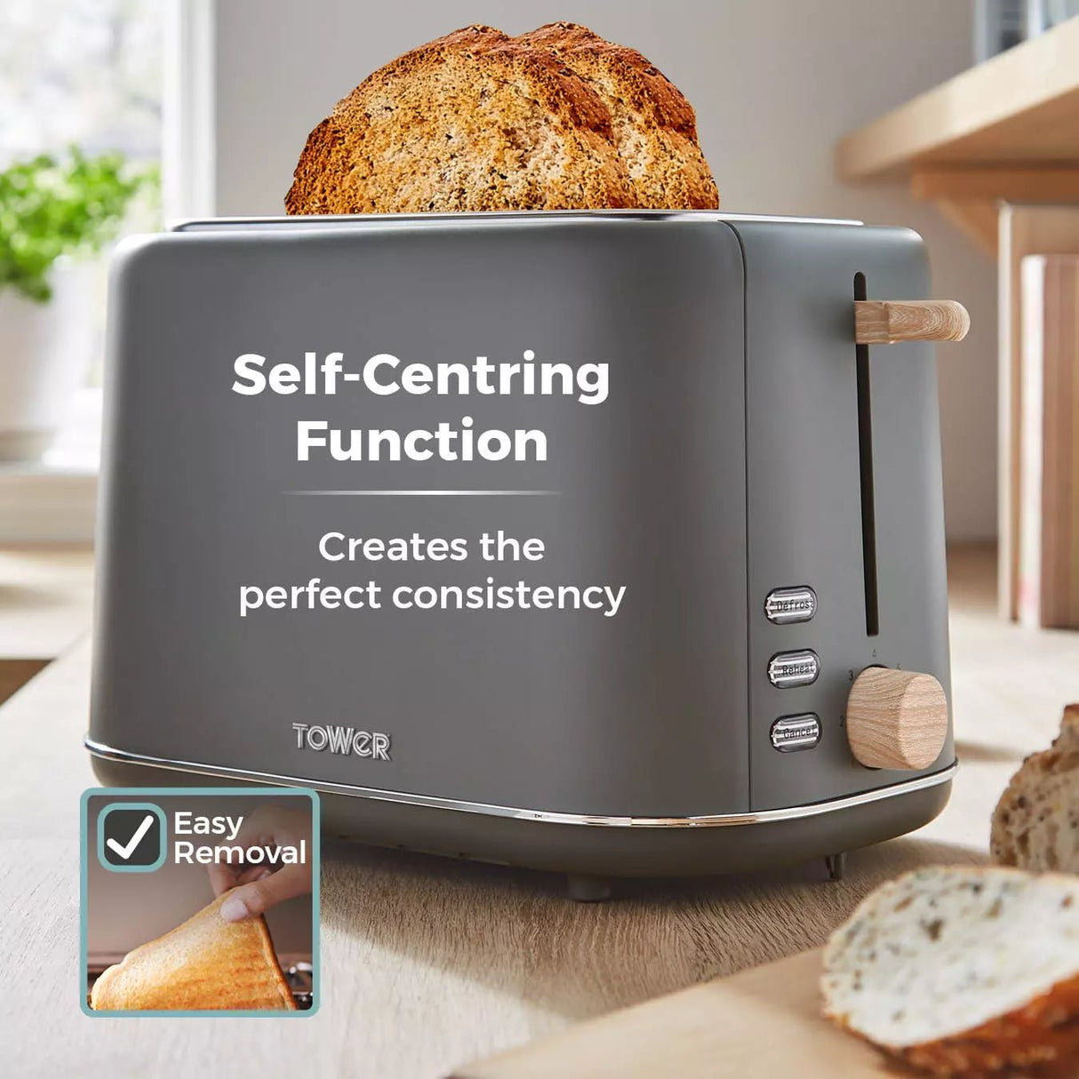 Tower Scandi 2 Slice Grey Toaster - Old Railway Line Garden Centre