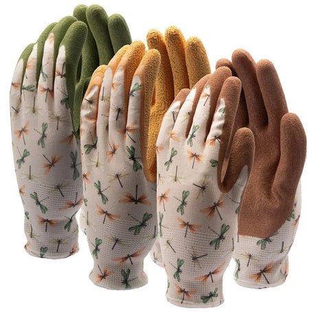 Town & Country Dragonfly Pattern Gardening Gloves - 3 Pack - Old Railway Line Garden Centre