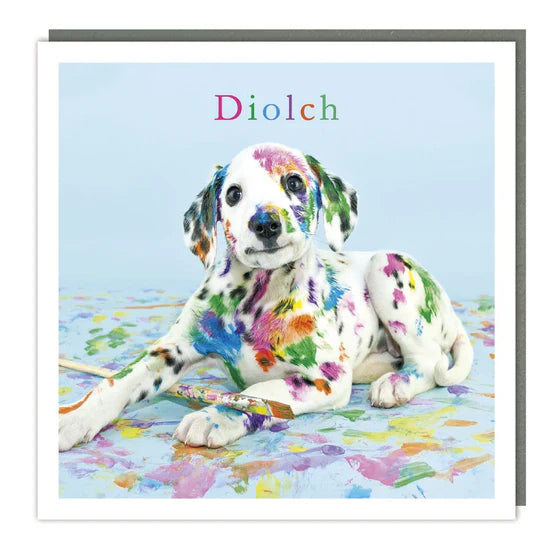 Tracks Publishing Diolch Colourful Dalmatian Blank Card