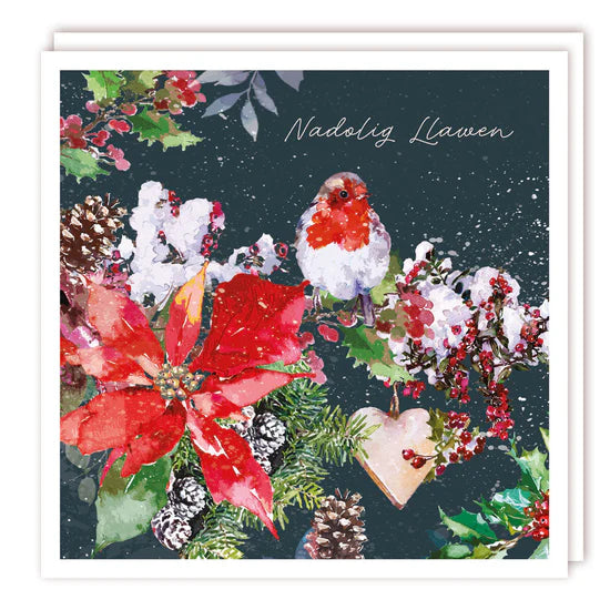 Tracks Publishing Nadolig Llawen Robin & Poinsettia Charity Cards - (Pack of 5)