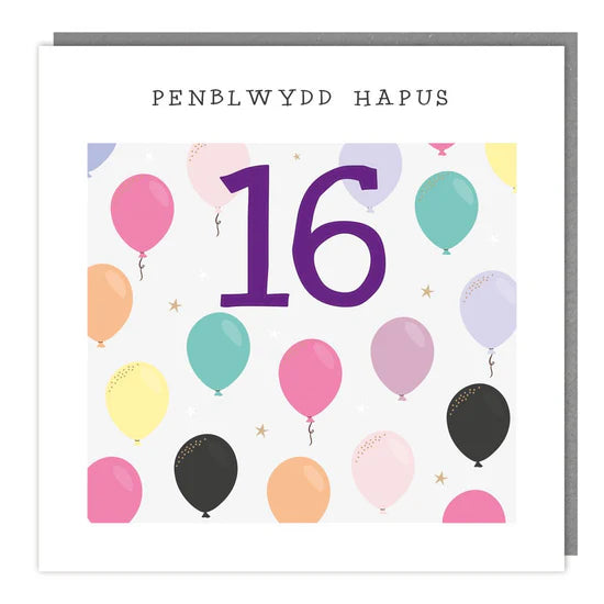 Tracks Publishing Penblwydd Hapus 16th Balloons Blank Card