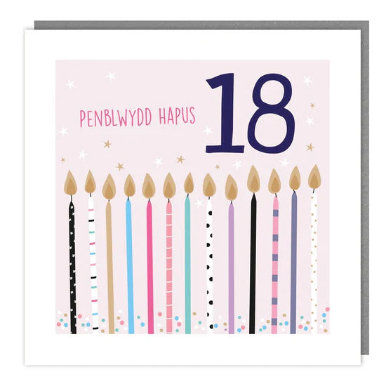 Tracks Publishing Penblwydd Hapus 18th Candles Blank Card