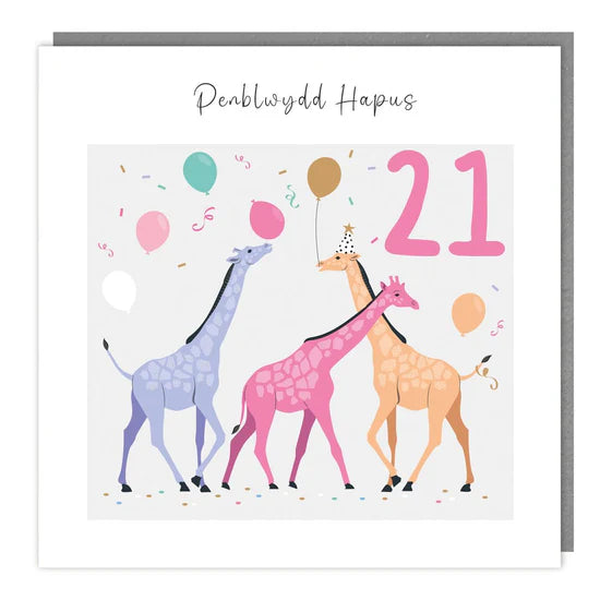 Tracks Publishing Penblwydd Hapus 21st Giraffes Blank Card