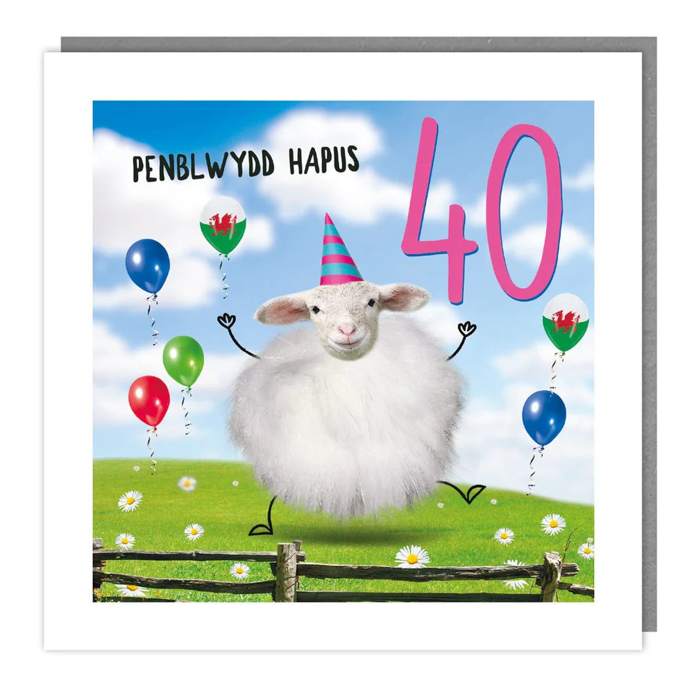 Tracks Publishing Penblwydd Hapus 40th Fuzzy Sheep Blank Card