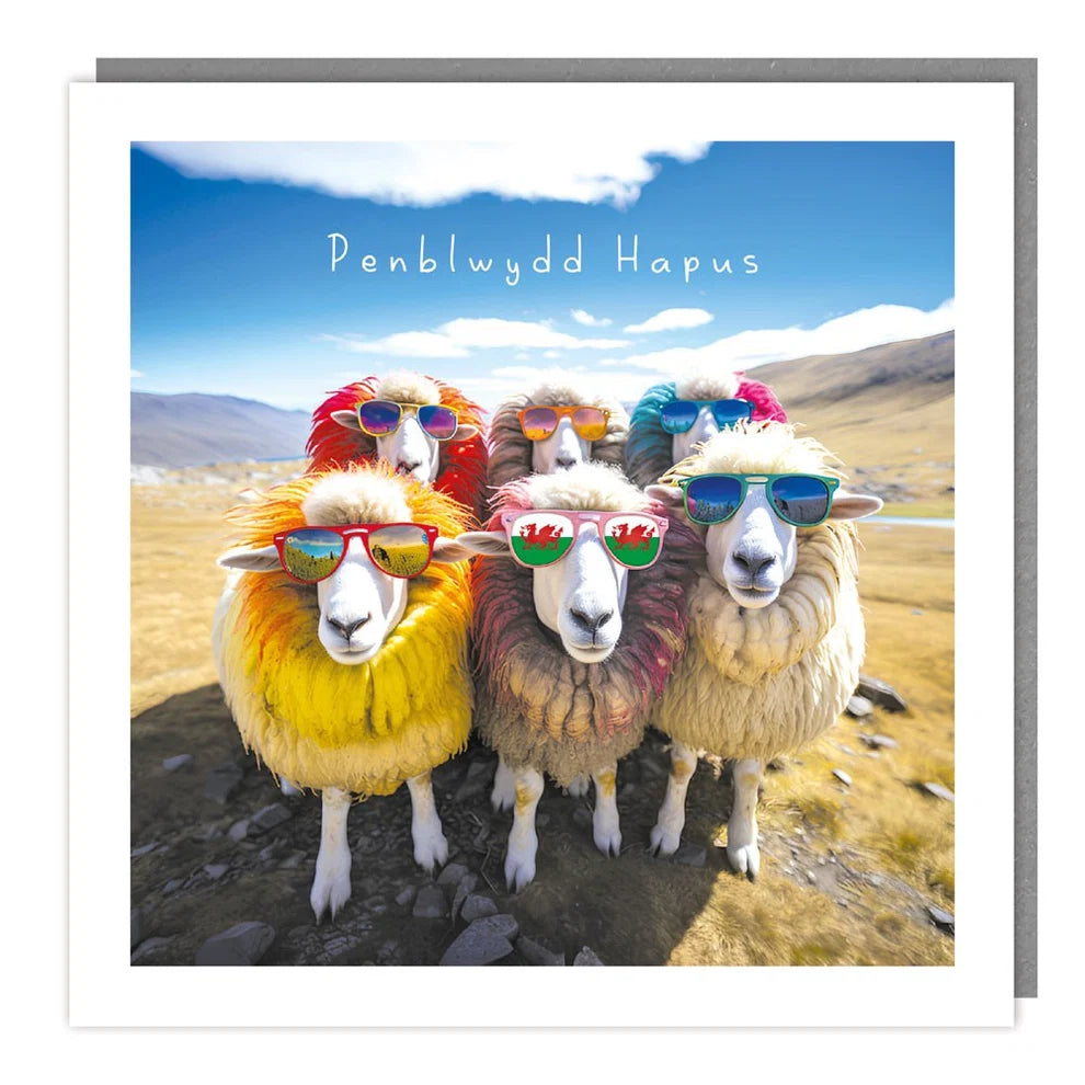 Tracks Publishing Penblwydd Hapus/Happy Birthday Sheep in Sunglasses Blank Card