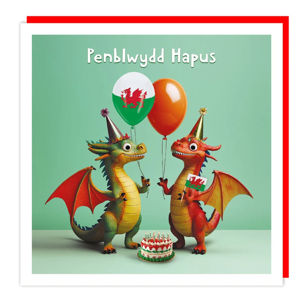 Tracks Publishing Penblwydd Hapus/Happy Birthday Welsh Dragons Blank Card