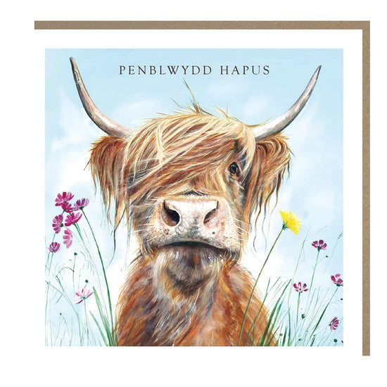 Tracks Publishing Penblwydd Hapus Ronald the Highland Cow Blank Card