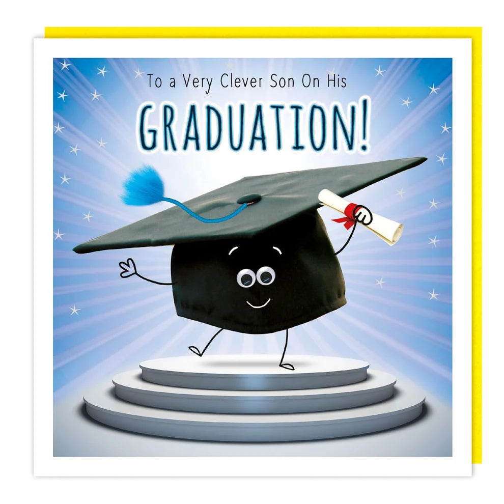 Tracks Publishing To a Very Clever Son On His Graduation! Fluffy Blank Card