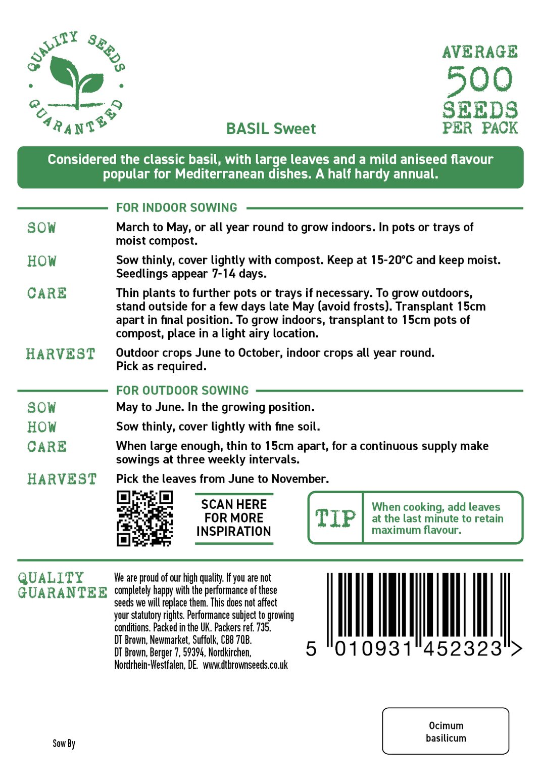 D.T. Brown 'Sweet' Basil Seeds