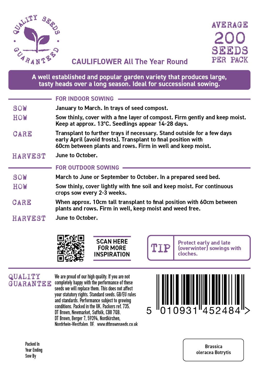 D.T. Brown 'All The Year Round Cauliflower' Seeds