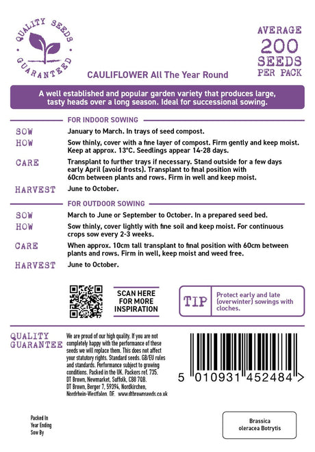 D.T. Brown 'All The Year Round Cauliflower' Seeds