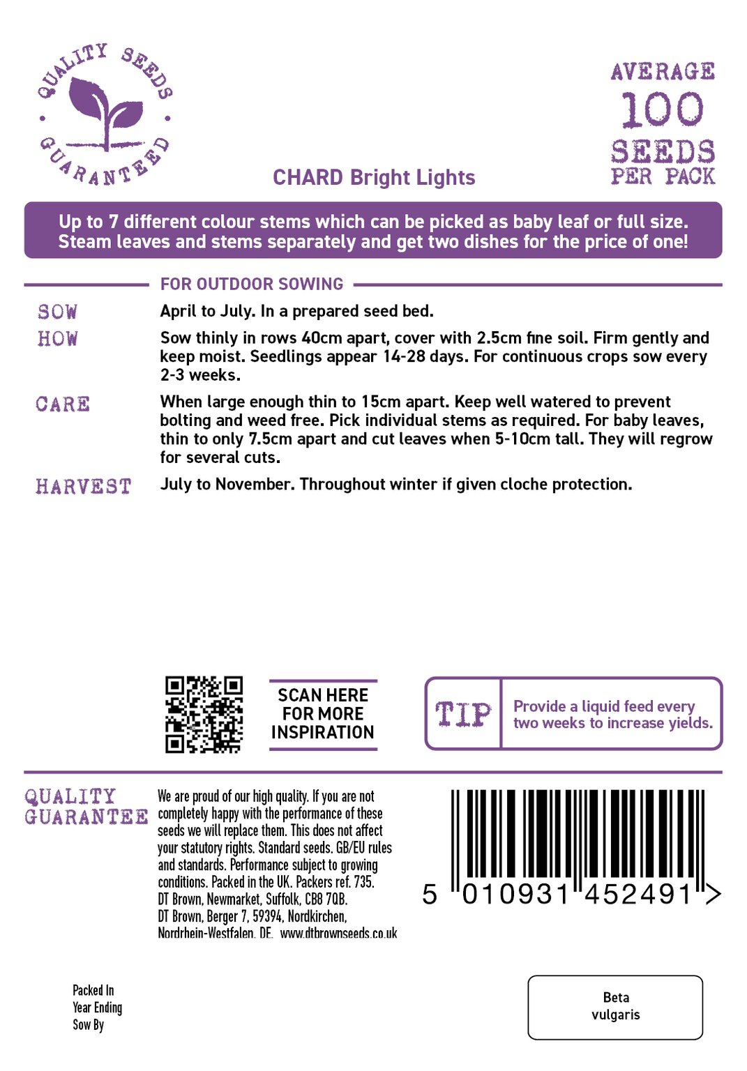D.T. Brown  'Bright Lights' Chard Seeds