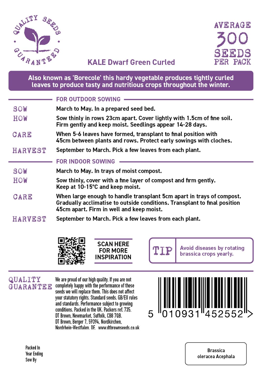 D.T. Brown 'Dwarf Green Curled' Kale Seeds