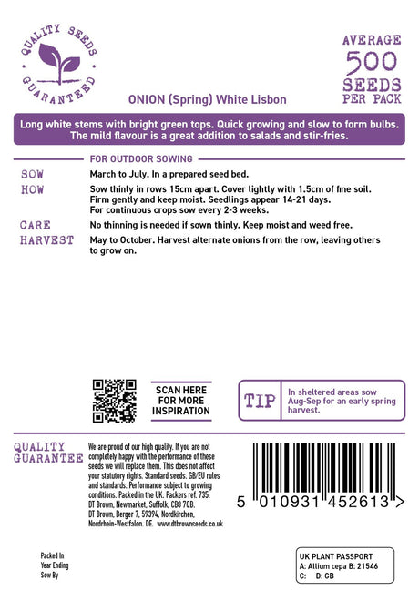 D.T. Brown 'White Lisbon' Spring Onion Seeds