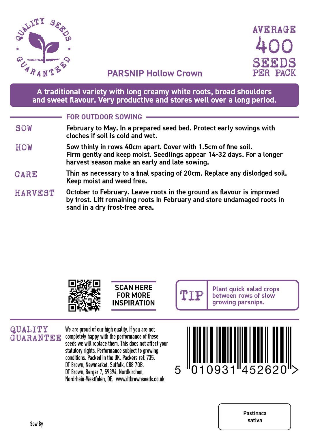 D.T. Brown 'Hollow Crown' Parsnip Seeds