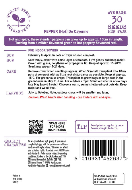 D.T. Brown 'De Cayenne' (Hot) Pepper Seeds