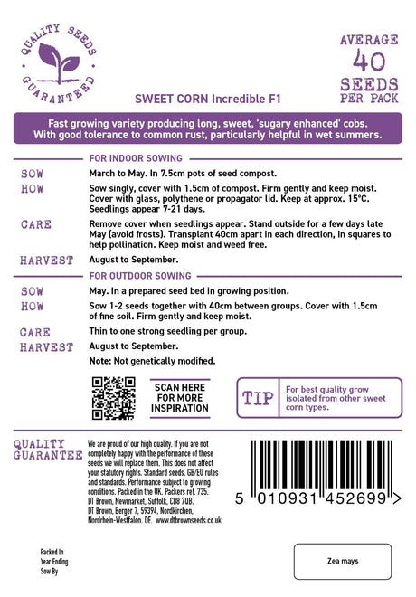 D.T. Brown 'Incredible' Sweet Corn F1 Seeds