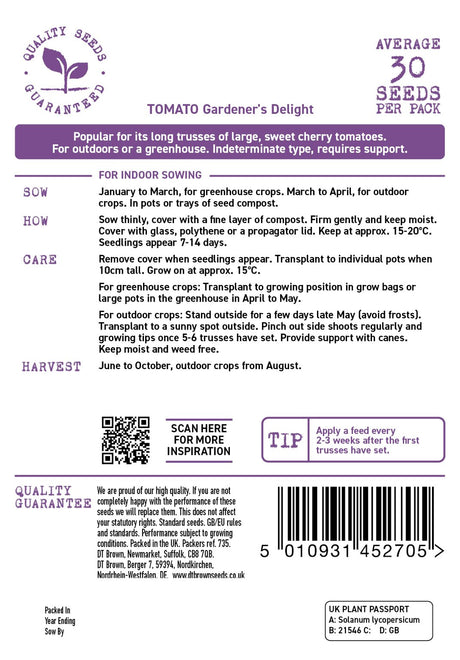 D.T. Brown 'Gardener's Deligh' Tomato  Seeds