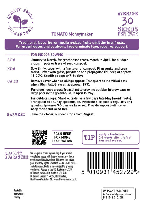 D.T. Brown 'Moneymaker' Tomato Seeds