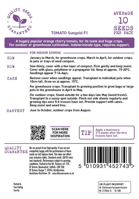 D.T. Brown 'Sungold' Tomato f1 Seeds